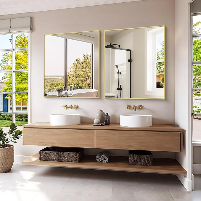 KOCUUY Gold Bathroom Mirror, 30"x36" Rectangle Bathroom Mirror for Wall, HD Tempered Glass, Anti-Rust Frame, Modern Design for Bathroom, Bedroom, Living Room, Entryway