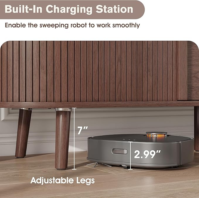 Alohappy 59" Mid Century Modern TV Stand with Charging Station, 32" Tall Farmhouse Curved Edge Media Console Table with Drawer and Shelf, Fluted Entertainment Center for Living Room, Bedroom Walnut