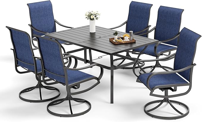 MFSTUDIO Patio Table and Chairs Set of 6, Outdoor Dining Set for 6 with Metal Table and Swivel Chairs, 7 Piece Outdoor Patio Furniture Set for Deck/Backyard/Poolside/Garden