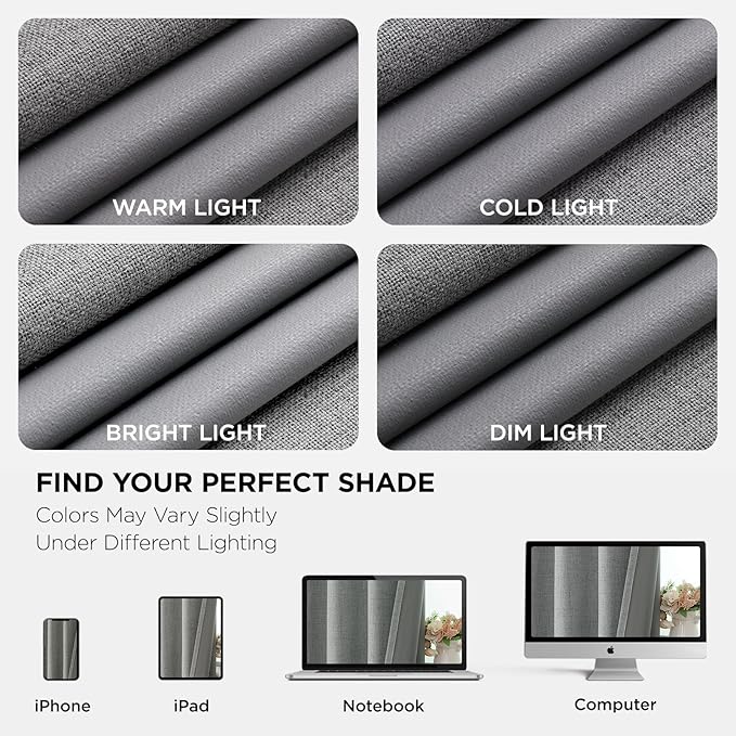 Joydeco Light Grey Blackout Curtains 108 Inches Long, Extra Long Curtains 108 Inch Length 1 Panel for Bedroom, Thermal Insulated Linen Black Out Curtains with Grommets(100x108, Light Grey)
