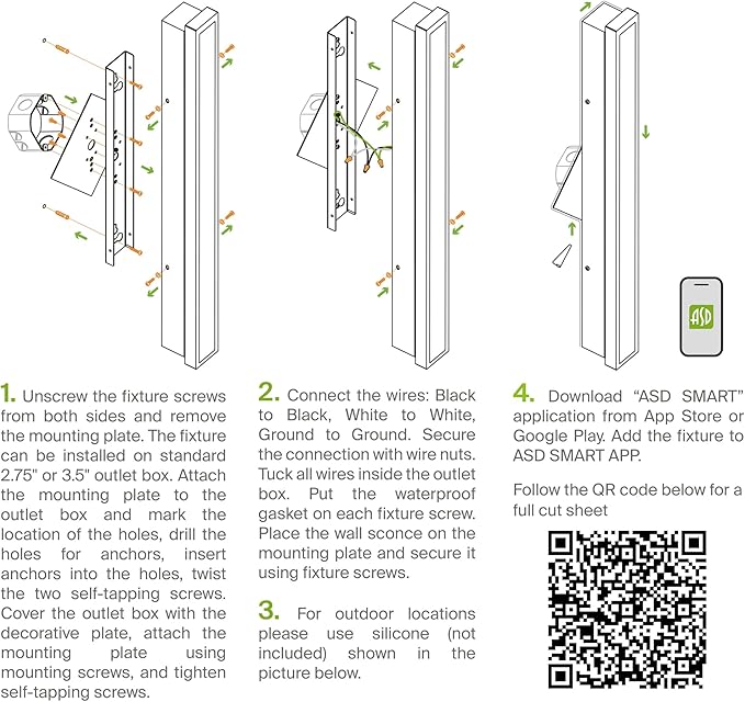 ASD LED 48" Long Wall Mount Light Fixture, Outdoor & Indoor Linear Sconce | RGBW, Smart, Waterproof, Anti-Rust, ETL Listed | 36W 1900LM 2700-6500K 100-277V | Exterior Porch Lighting | Black