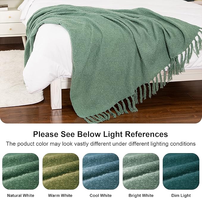 Gealaek Decorative Fluffy Green Throw Blanket Fringe Lightweight Fuzzy Faux Cashmere Soft Cozy Throws for Sofa Bed Farmhouse 50" x 60"