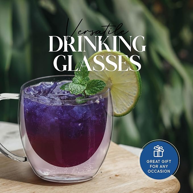 Kitchables Double Walled Glass Coffee Mugs Set of 4, 8oz - Insulated Glass Coffee Mugs for Cappuccino, Latte, Tea, Espresso - Latte Cup - Tazas Para Cafe