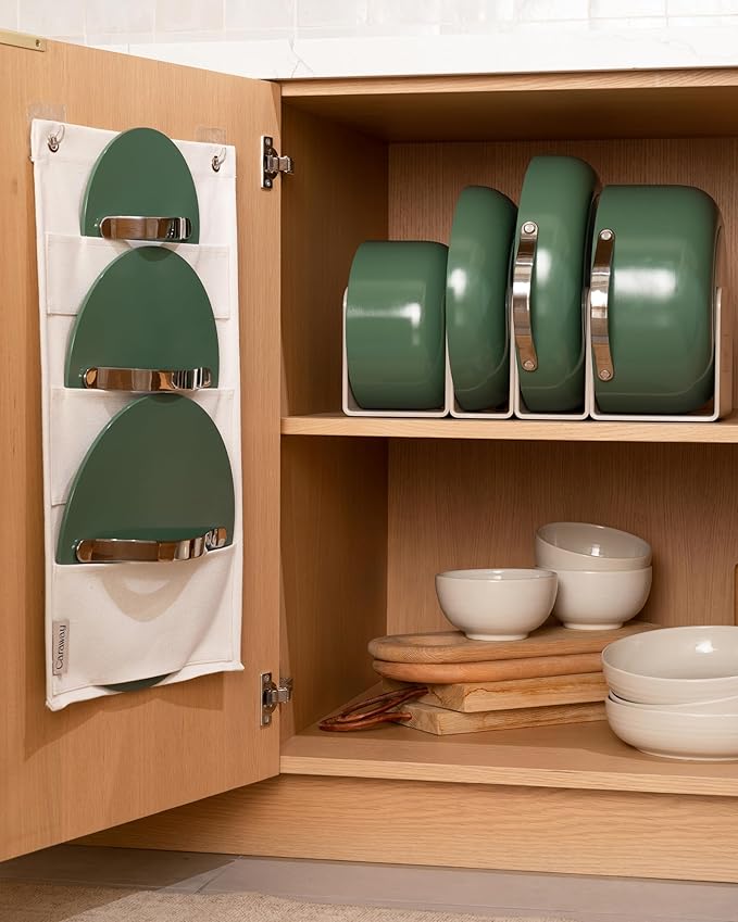 Caraway Nonstick Ceramic Cookware Set (12 Piece) Pots, Pans, Lids and Kitchen Storage - Non Toxic - Oven Safe & Compatible with All Stovetops - Perracotta