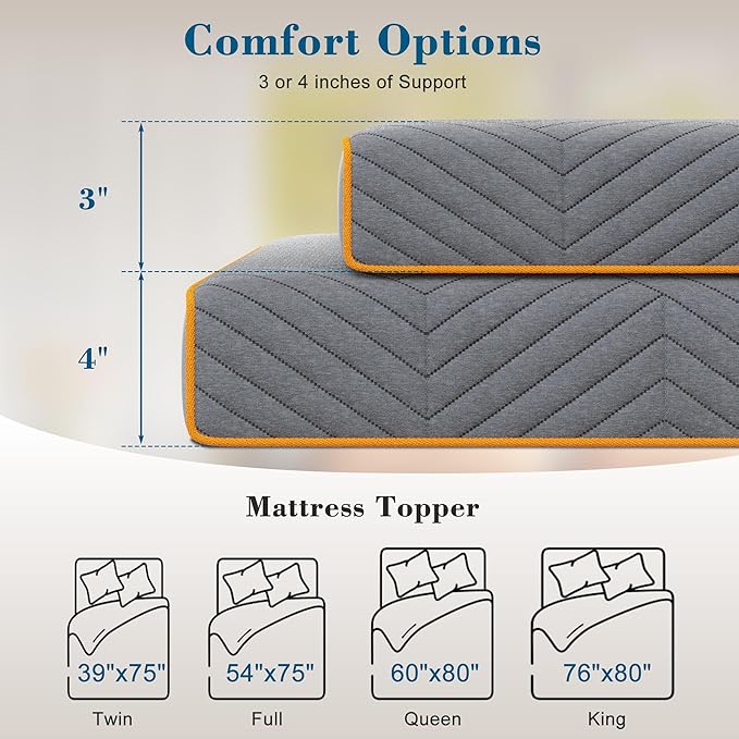 EnHomee Memory Foam Mattress Topper,4 Inch King Mattress Topper Pressure Relief with Cooling Gel and Removable & Washable Embossed Cover, CertiPUR-US & Oeko-TEX Certified, Grey, King