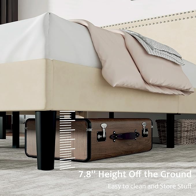 VECELO Full Size Bed Frame with Height Adjustable Upholstered Headboard, Wooden Slats Platform, Noise-Free Design, Easy Assembly