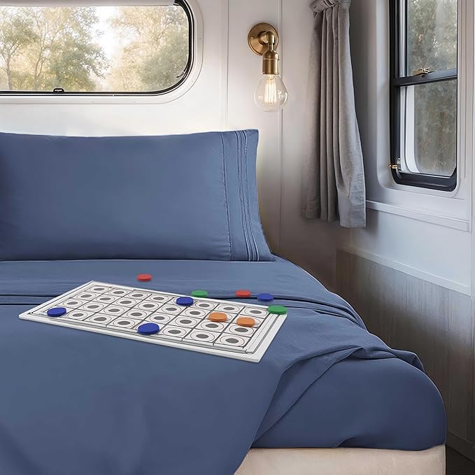 Clara Clark Bed Sheets, Premier 1800 Series 4 Piece RV Queen Sheet Set, Luxury Soft Sheets for RV Bunks, Short Queen - Navy Blue