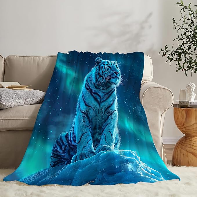 White Tiger Blanket Tiger Throw Blanket Tiger Gifts and Decor Tiger Blanket for Men Women Girls Boys Soft Warm Cozy Fleece Blanket for Couch Sofa Bed 80"x60"