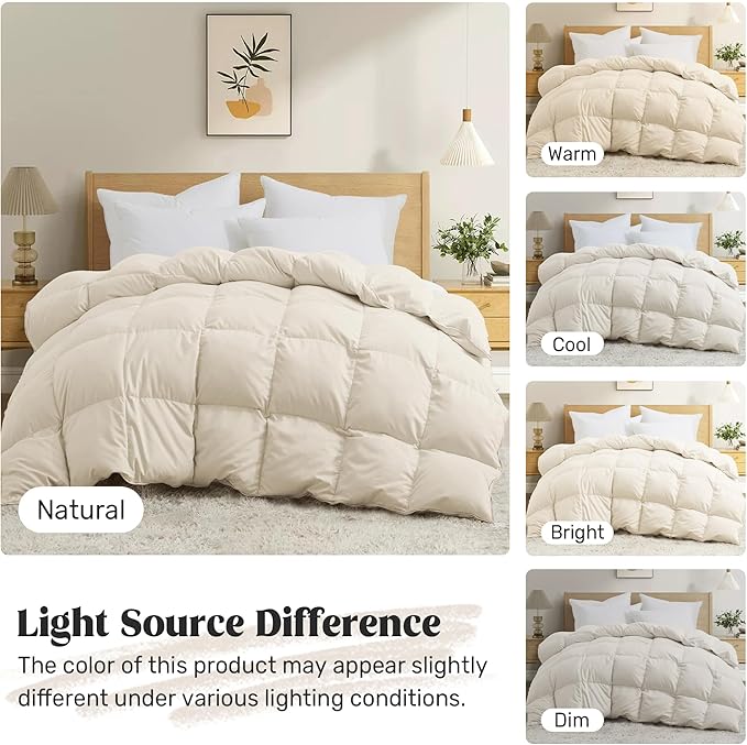 Joysoul Twin Size Down Comforter - All Season Ultra Soft Goose Down & Feather Fiber Fill, Luxury Hotel Cream Duvet Insert with Corner Tabs (68" X 88")