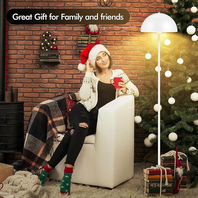 Floor Lamp, Industrial White Floor Lamps for Living Room, 65.6in Standing Lamp, Retro Mushroom Dome Shade, Whole Metal, E26 Socket, Mid Century Modern Floor Lamp for Bedroom/Office,No Bulb