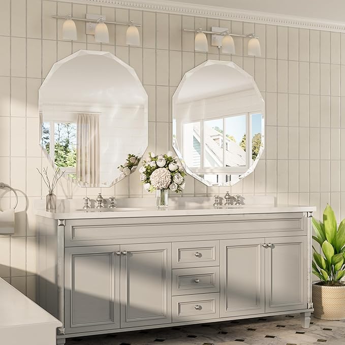 TokeShimi 30x36 Beveled Bathroom Mirror Frameless Stylish, Irregular Wall Mirrored, Shatterproof Decorative Oval Bathroom Vanity Mirror Modern Round for Living Room, Entryway, Restroom