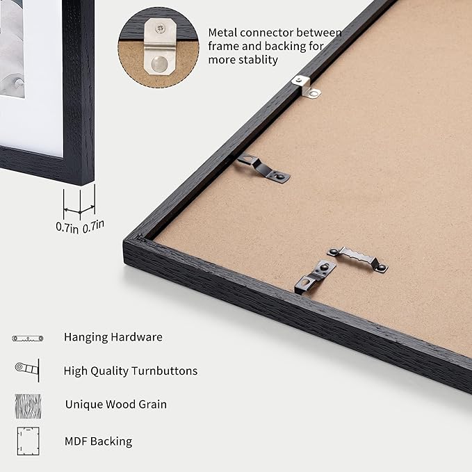 Axeman 27x40 Picture Frame with Mat for 24x36, Solid Oak Wood Poster Frame with Tempered Glass for Home Decor, Wooden 27''x40'' Minimalist Photo Frame Movie Poster Frame with Wall Hooks, Black