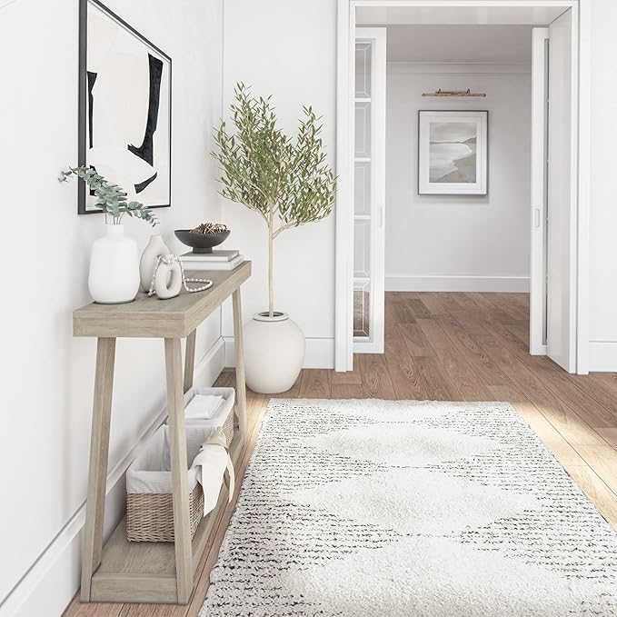 Plank+Beam Solid Wood Console Table with Storage, 46.25 Inch, Sofa Table with Shelf, Narrow Entryway Table for Hallway, Behind The Couch, Living Room, Foyer, Easy Assembly, Seashell