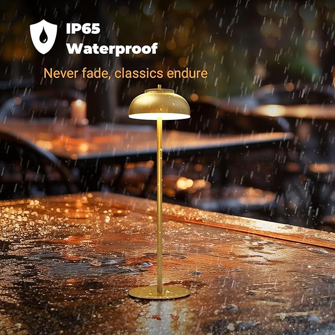 2 Pack Gold Led Cordless Table Lamps Rechargeable,Cordless Touch Lamp Battery Operated-Waterproof-for Outdoor Patio/Restaurants/Home/Dinner