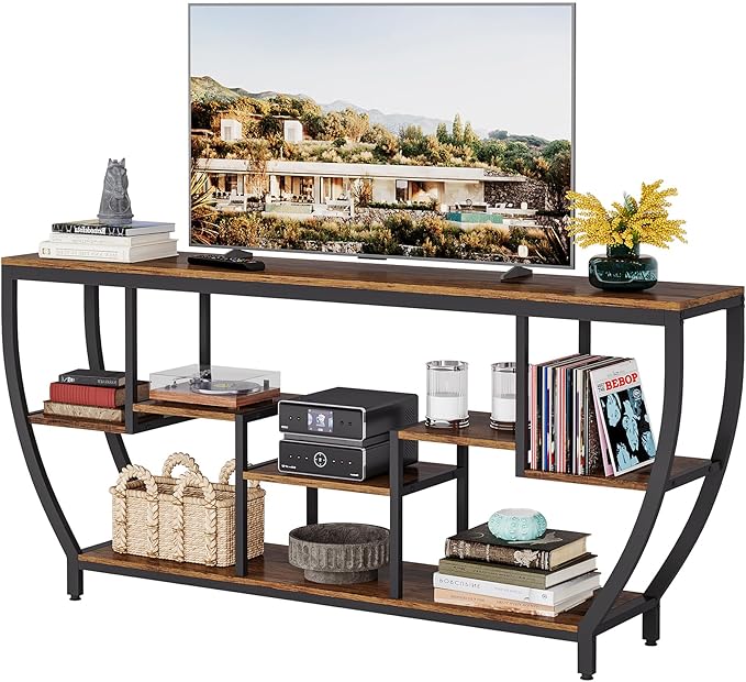 Tribesigns TV Stand for Televisions up to 80 Inches, 70.9 Inches Entertainment Center with Storage Shelves, Wood TV Media Console Table Unit for Living Room, Bedroom, Rustic Brown