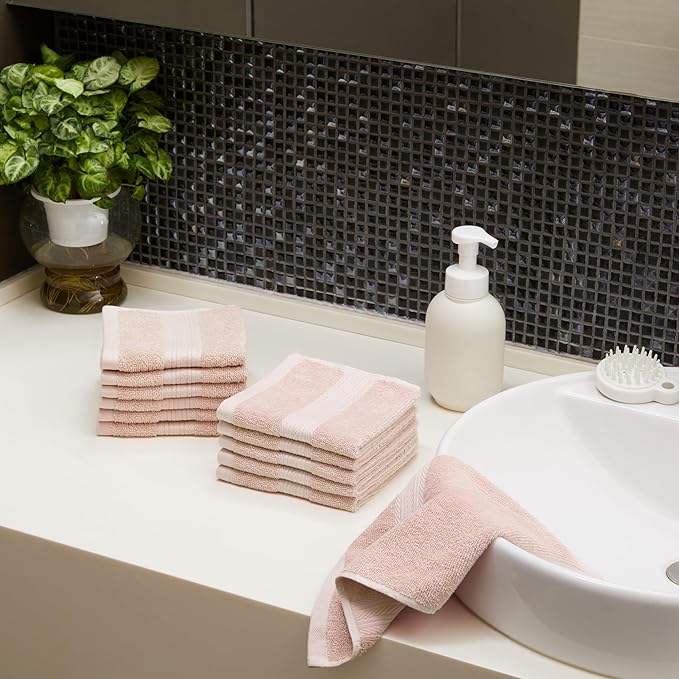 Amazon Basics Fade-Resistant 100% Cotton Washcloth, 12 Pack, 12"x12", Blush Pink