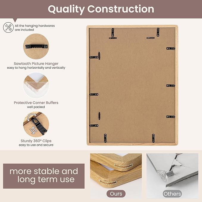 18 x 24 Poster Frame - Solid Oak Wood 24x18 Frame, 18 x 24 Picture Frame With Mat For 16x20, Tempered Glass and Hanging Hardware Included, Puzzle Frame 18''x24'' Wood, Natural Oak