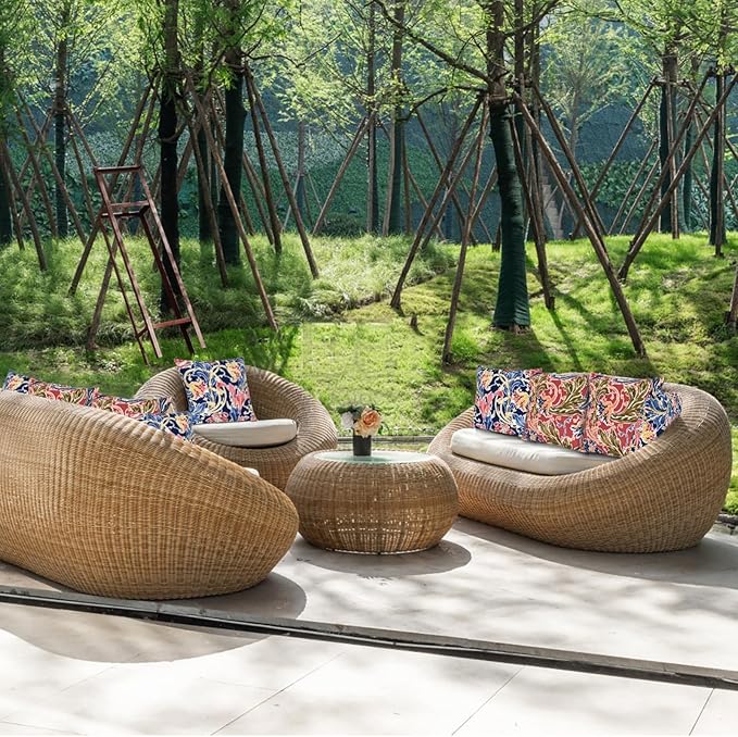 JMGBird 18×18 Inch Outdoor Lumbar Pillows Pack of 2 Colors Waterproof Throw Pillows with Insert Rectangular Decorative Garden Cushion for Home Furniture Patio Coach Sofa