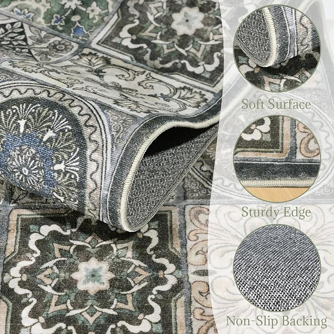 Washable 2'x3' Non Slip Rug Vintage Soft Low Pile Lightweight Small Area Rugs for High-Traffic Areas (Entryway, Kitchen, Hallway), Farmhouse Decor