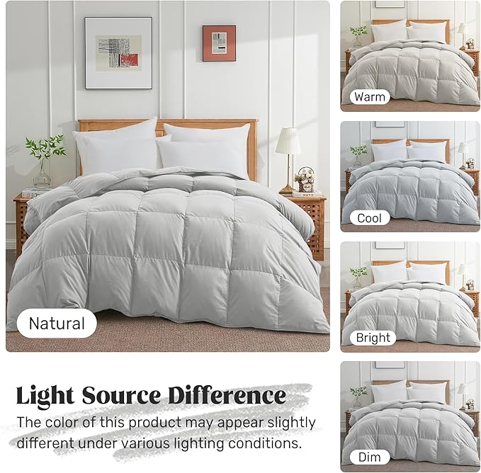 Joysoul King Size Down Comforter - All Season Ultra Soft Goose Down & Feather Fiber Fill, Luxury Hotel Light Gray Duvet Insert with Corner Tabs (104" X 88")