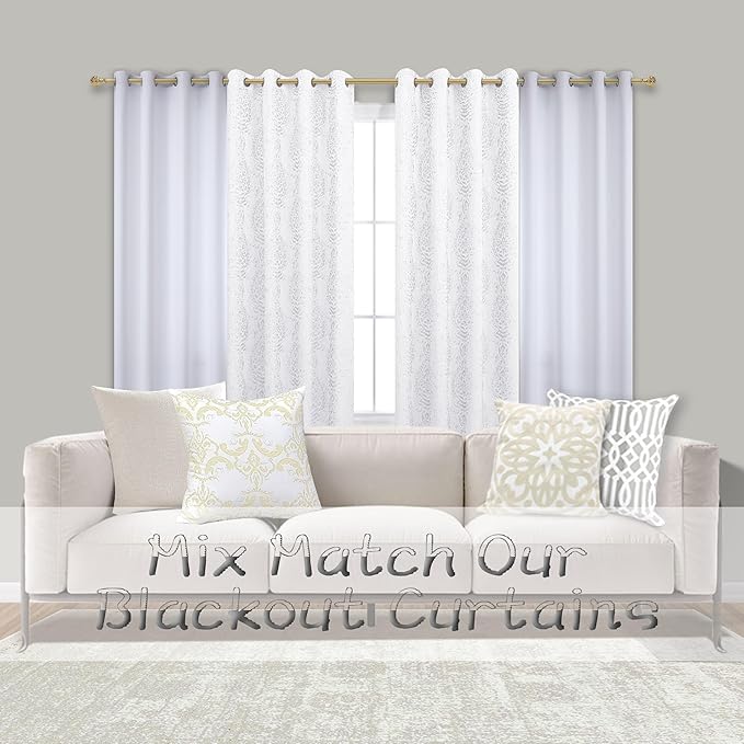 Mrs.Naturall White Blackout Curtains 108 Inches Long for Living Room 2 Panels Set,Grommet Thermal Insulating Block Sun 60% Black Out Height High Ceiling to Floor Length Curtains for Sliding Door,9 FT