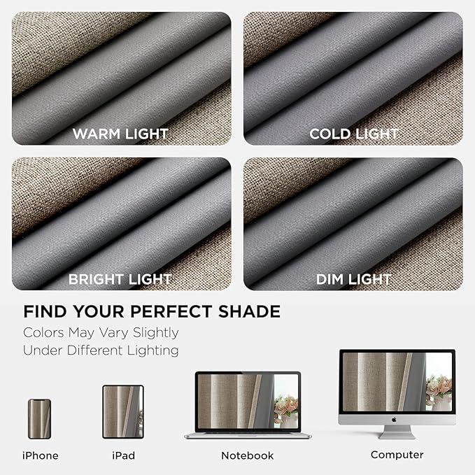 Joydeco Blackout Curtains 120 Inches Long 2 Panels Burg, Room Darkening Curtains for Bedroom, 100% Black Out Textured Thermal Drapes Privacy Protection 2 Panels Set(W52 x L120 Inch, Linen)