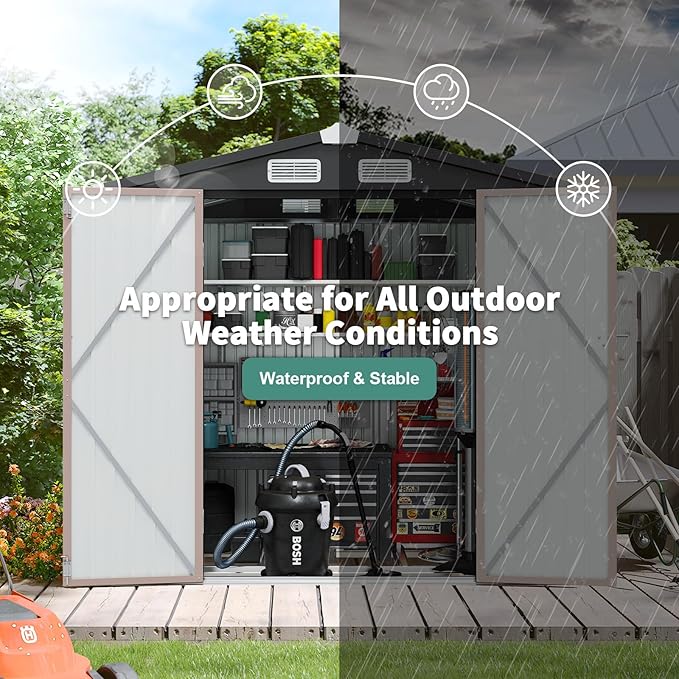 6x4 FT Outdoor Storage Shed with Lockable Double Doors & Loping Roof, Outdoor Metal Shed for Bike, Tool, Generator Storage in Backyard, Patio (6’x4’)