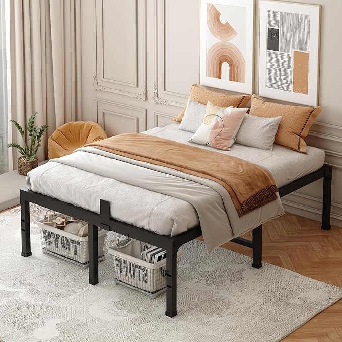 FUIOBYVV California King Bed Frame 18 Inch Tall 3500 lbs Heavy Duty Metal Platform Bed Frame California King Size No Box Spring Needed/Noise Free/Non-Slip