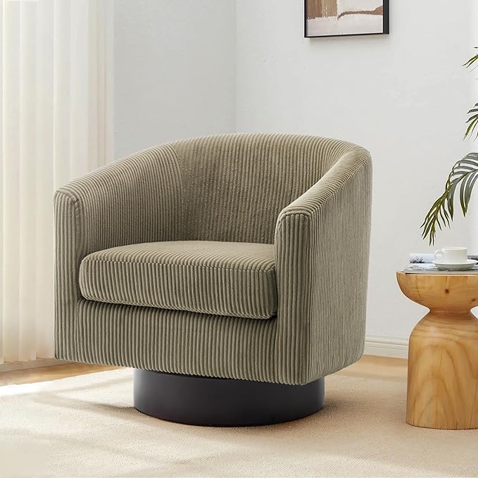 Swivel Barrel Accent Chair, Modern Round Corduroy Fabric Arm Chair for Living Room, Bedroom, Comfy Club Reading Chairs for Adults (Corduroy Camel, Set of 1)