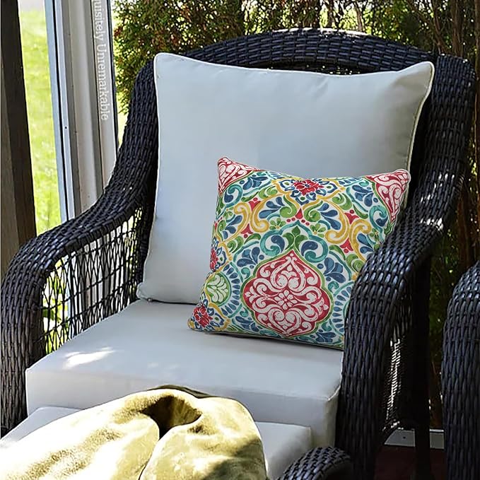 LVTXIII Set of 2 Patio Throw Pillows Waterproof 20"x20" Fade Resistant Outdoor Throw Pillows with Inserts, Fluffy Decorative Garden Toss Pillow Cushions for Home Patio Coach Sofa Use, Damask Red