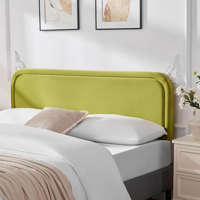 Velvet Fabric Headboard Queen, Upholstered Headboard Queen Size Only, Dorm Bed Headboards from 41” to 49” Height, Sturdy and Durable Solid Wood Bed Head Board, Green