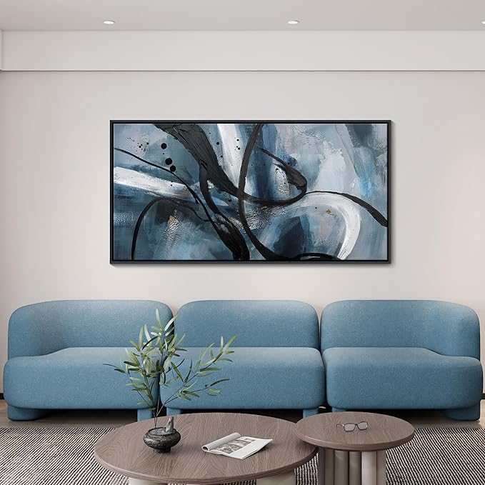 Abstract Wall Art - Black and White Graffiti Decor Modem Minimalist Art Large Canvas Wall Decoration for Living Room Bedroom Office Painting Framed Pictures Artwork Size 24×48Inch