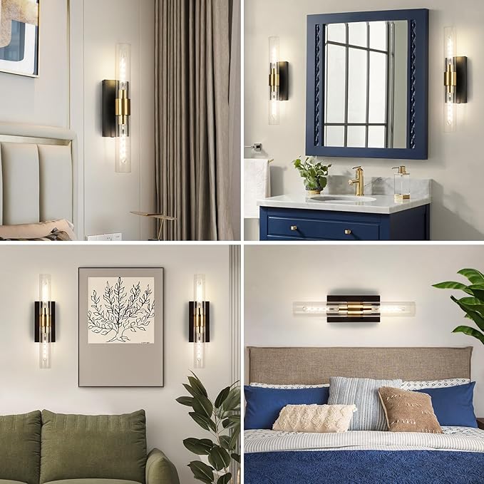 Wall Sconce Set of Two, Battery Operated Wall Sconce, Rechargeable Wall Lamp with Remote, Indoor Non-Hardwired Wall Sconces, Modern Vanity Light for for Bedroom, Hallway, Aisle