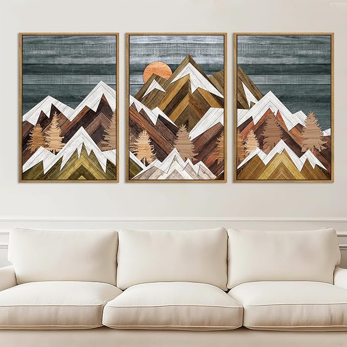 BINCUE Extra Large Mountain Wall Art Decor large Artwork Mountain Wall Decor 24x36 Inches Set of 3 Framed Painting for Living Room Bedroom Office