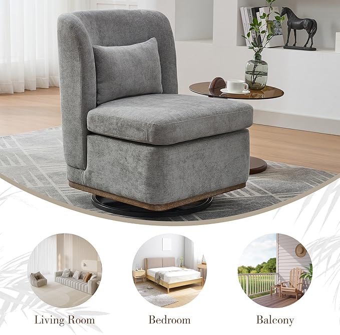 Chifee & Vingol 25.2 "W Chenille Armless Swivel Accent Chair Modern Upholstered Sofa Chair with Pillow, Gray