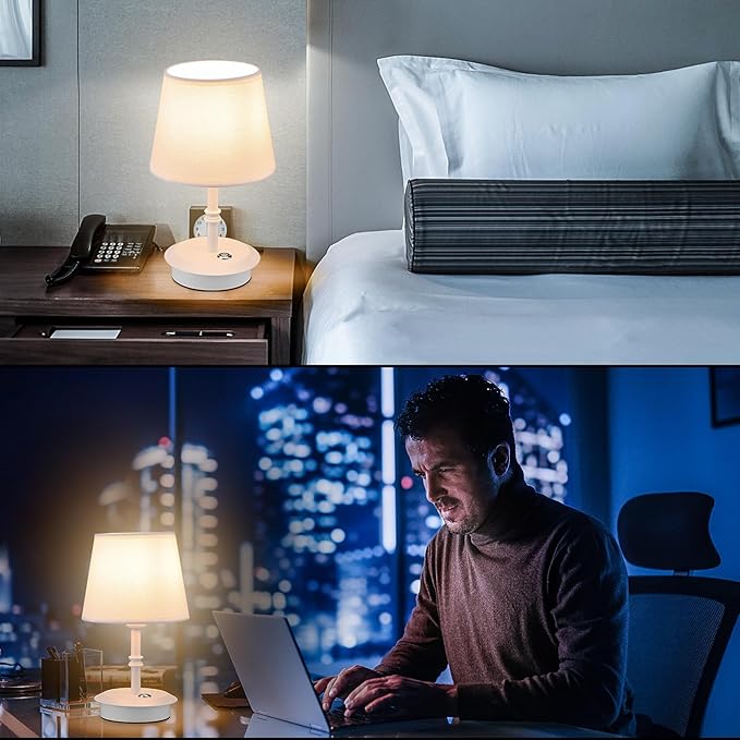 Mini – Cordless LED Table Lamp with Dimmer, Built-in Rechargeable Battery, 3-Level Brightness, Patio Table Lamp, Bedside Night Lamp, Ambient Light for Restaurant (White)