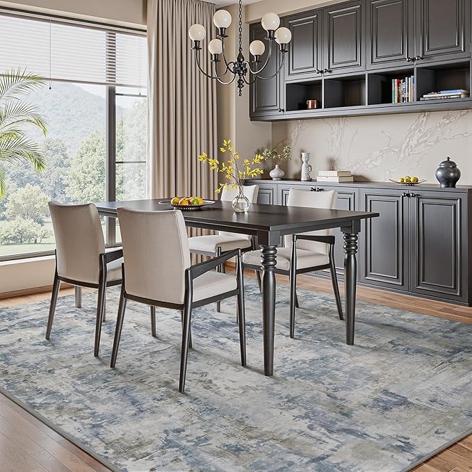 tchdio Area Rug 8x10 Rugs for Living Room- Abstract Soft Living Room Rug-Non Slip Carpet- Washable Rug for Bedroom Dining Room Home Office Modern Rugs Light Grey/Brown/Beige
