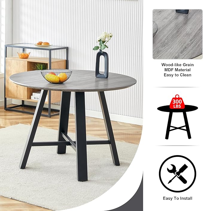 Round Dining Table Set for 4, Round Kitchen Dining Table and Chairs Set for 4,42" Modern Dining Room Table Set for 4 with PU Leather Chairs for Small Space Kitchen Office Cafe Apartment