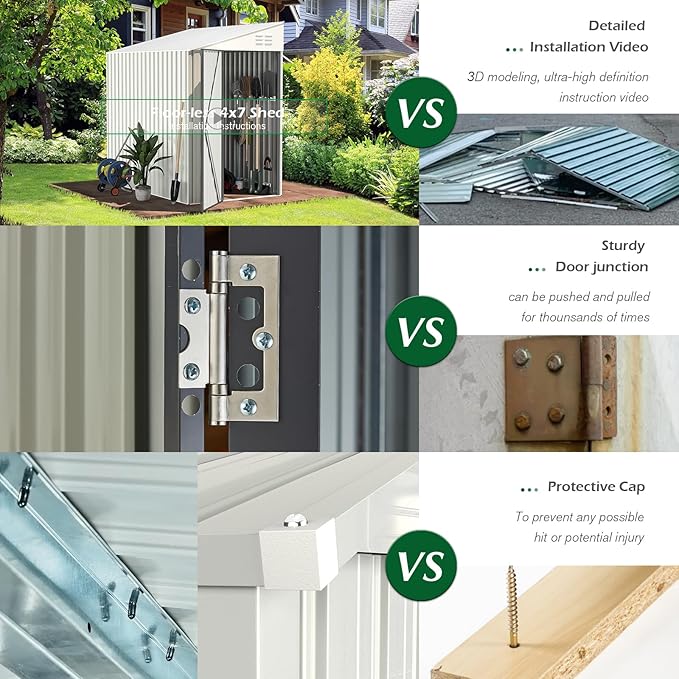 AECOJOY Outdoor 6x8 Metal Shed, Small Storage Shed & Outdoor Cabinet for Backyard, Patio in White