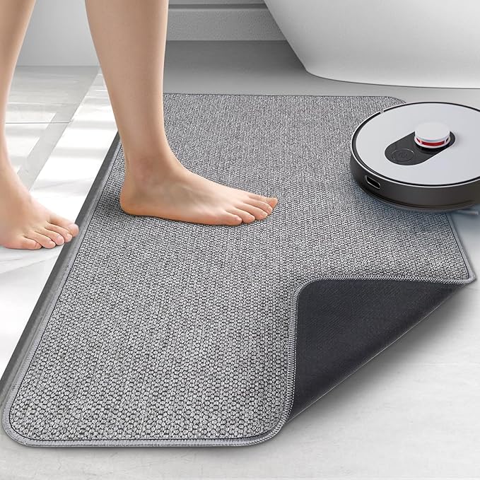 Upgraded Thin Bathroom Rugs, Bath Mat Super Absorbent, Bath Rugs Rubber Backing Non-Slip, Quick Dry Machine Washable, Cozy Cloth Bathroom Mat fit Under Door/Sink/ Bathtub/Shower/Kids 20''x24''-Gray