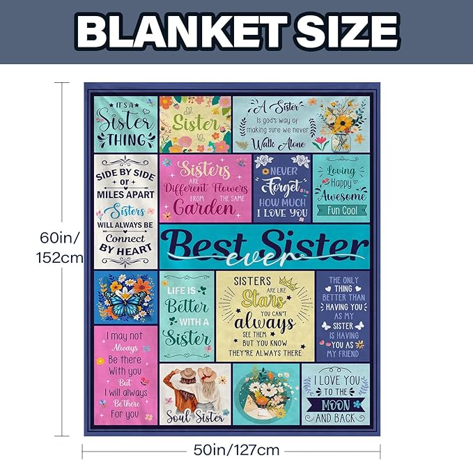 Sister Gifts for Sister Blankets, Gifts for Mothers Day, Friend Birthday Gift from Brother BFF Bestie, Best Sisters Ever Gift, Flannel Throw Blanket 60"x50"