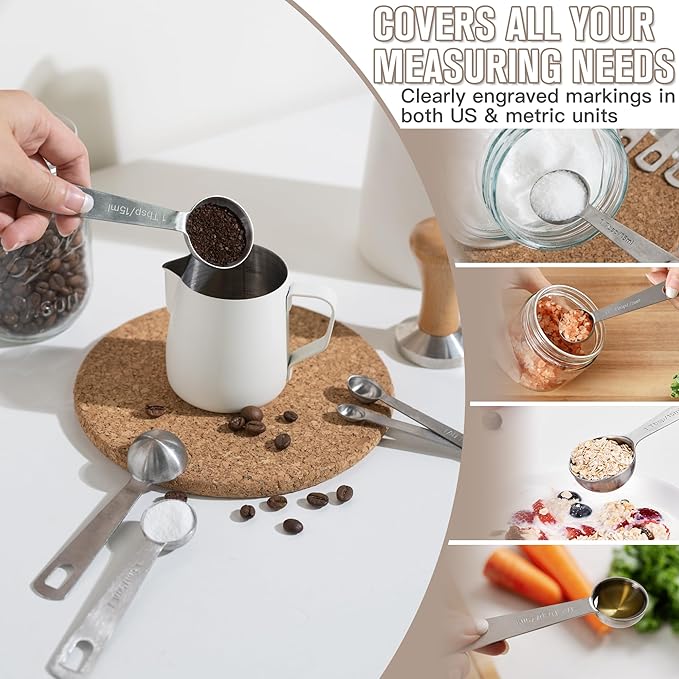 21PCS Mixing Bowl Set with 7 Mixing Bowls &14 Measuring Spoons, Stainless Steel Nesting Bowls for Baking & Cooking (No-Slip Base Not Included)