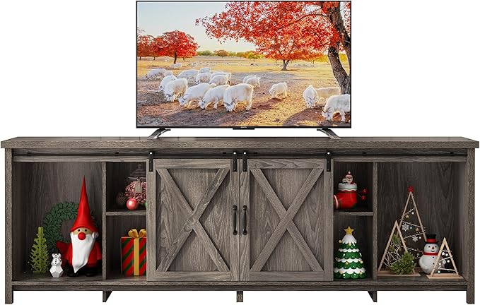 80 Inch Large Farmhouse TV Stands for 90 inch TV w/Adjustable Shelves