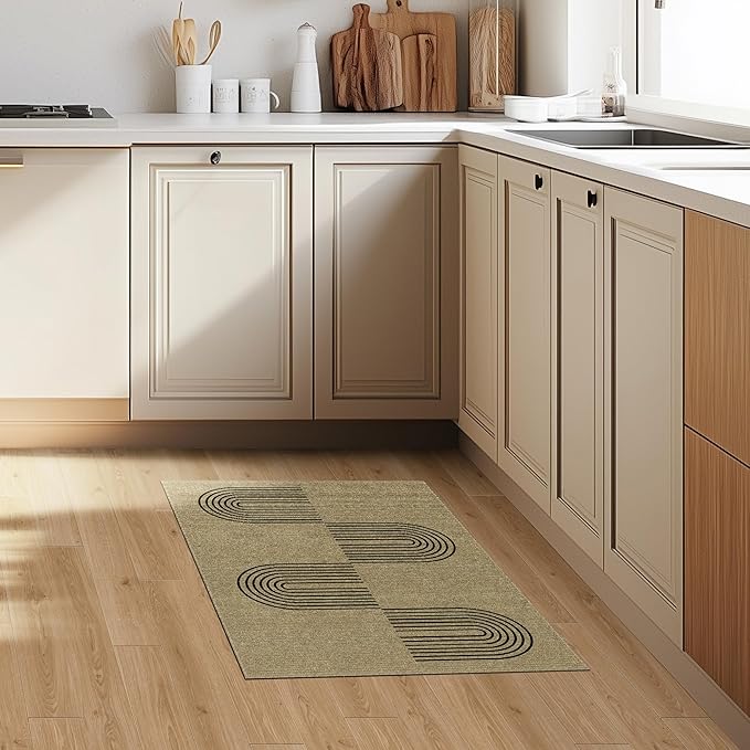 Easy Jute Rug 2x3, Small Area Rug for Entryway, 2x3 Washable Entryway Rug Indoor Outdoor Front Door Mat, Farmhouse Rainbow Non Slip Black Carpet for Kitchen Bathroom, Light Brown/Black