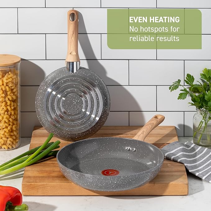 T-fal Revive Ceramic Cookware Sets, Pots and Pans Set Nonstick, (12 pieces), Ceramic Non stick Coated, Frying Pan, Oven Safe Up To 350ยฐF, Grey Granite