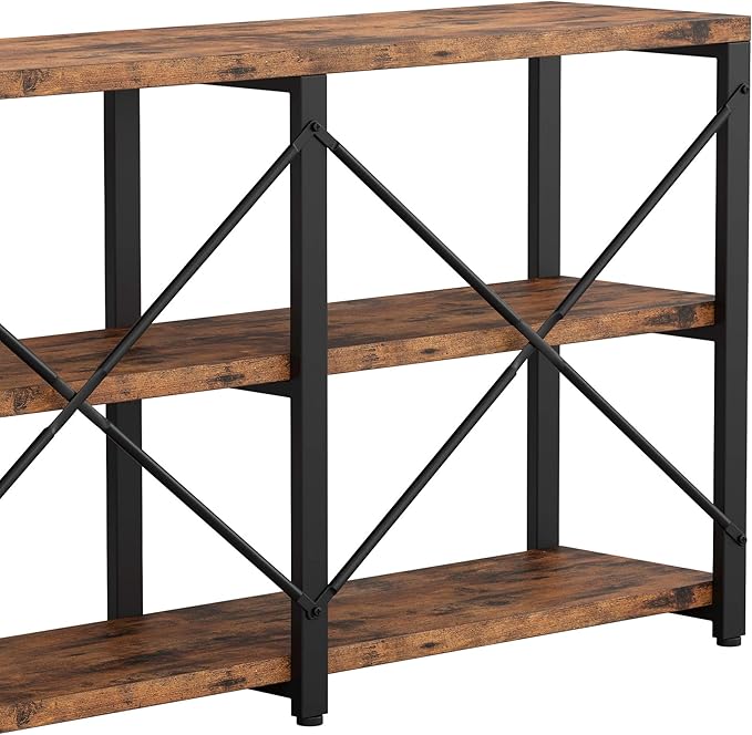 IRONCK Rustic Entryway Console Table, Long Hallway Table 47 in 3-Tier, TV Stand Entertainment Center Media Stand for Living Room, Industrial Style, Vintage Brown