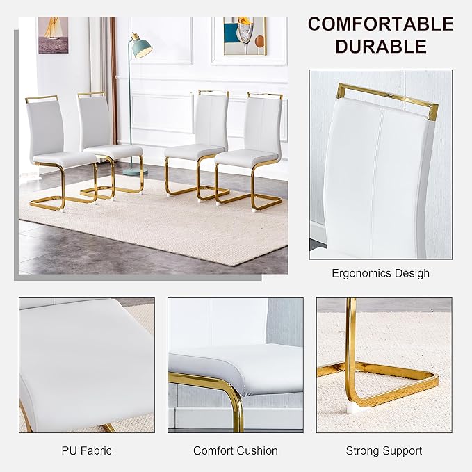 45 Inch Round Dining Table Set for 6, 7 Piece Kitchen Table and Chairs Set, White Faux Marble Table Top, Small Space Dining Set for Apartment or Dining Room