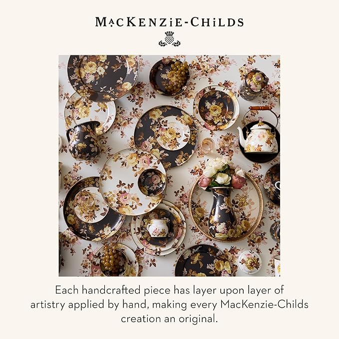 MACKENZIE-CHILDS Enamel Abundant Bowl, Decorative or Serving Bowl, 13-Cup Capacity, White Wild Rose