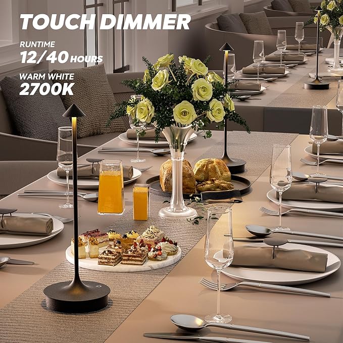 Small Cordless Table Lamp Rechargeable, Battery Operated Desk Lamp, 4000mAh LED Touch Lamp, Dimmable Portable Outdoor Waterproof Wireless Table Light for Restaurants/Bars/Outdoor(1PC, Black)