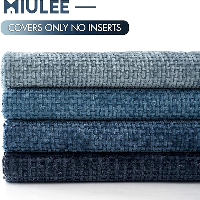 MIULEE Pack of 4 Couch Throw Pillow Covers 16x16 Inch Neutral Blue Soft Decorative Chenille Pillow Covers Farmhouse Accent Cushion Covers for Boho Western Home Coastal Decor Sofa Bedroom Living Room